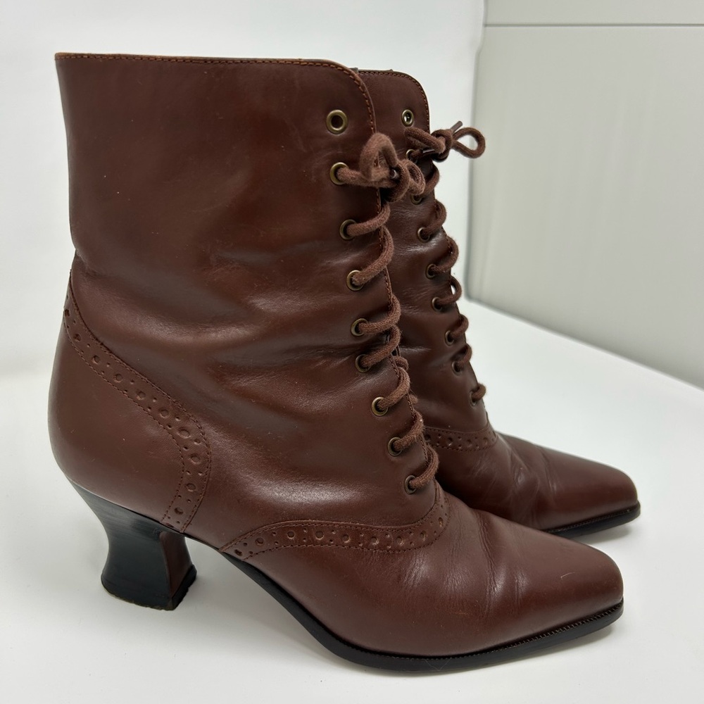 Apostrophe Brown Genuine Leather Lace-Up Ankle Boots - Picture 2 of 7